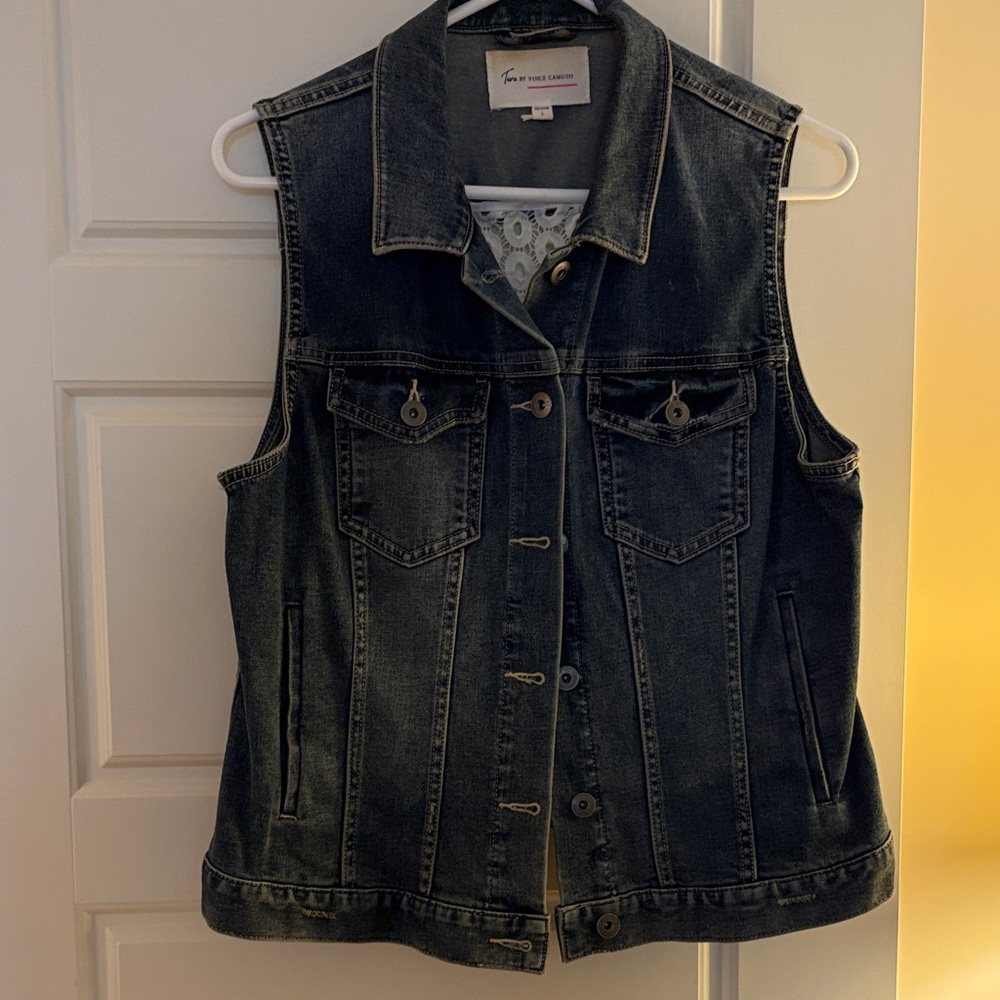 Vince Camuto Turo Denim Vest Lace Detail (L)